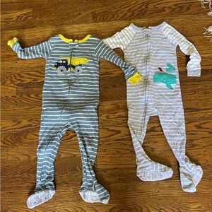 Two Carter's Gray Footies One Piece or Zipper Onesies